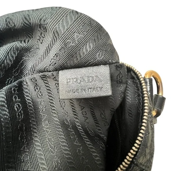 PRADA Vernice Waves Bag Black Patent Leather Gold Hardware Large 16” Authentic - Picture 13 of 15